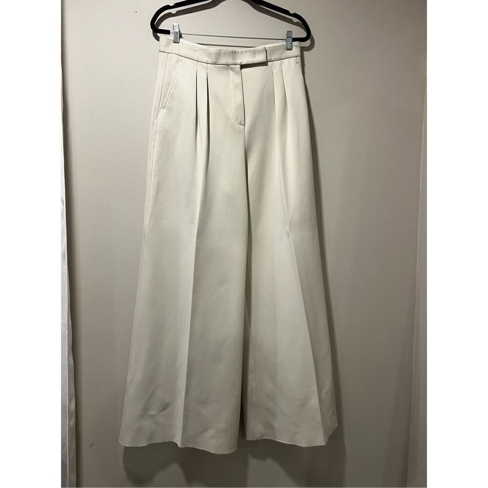 Max Mara Women's Ivory Pleated Zinnia Jersey Flared Wide-leg Pants Sz 14 NWOT